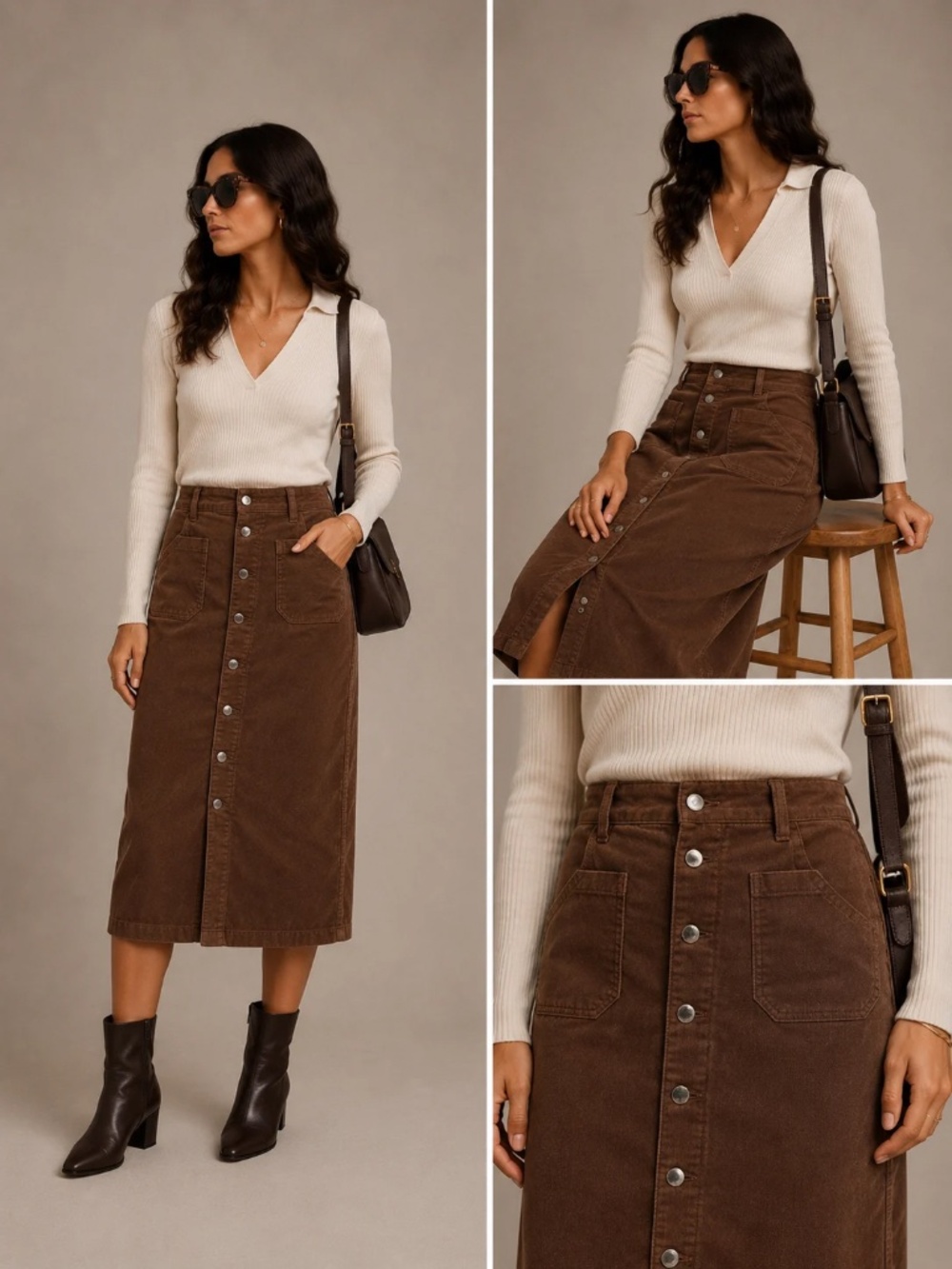 PAIGE Meadow Midi Corduroy Skirt – Size 10, NWT, Maple Brown